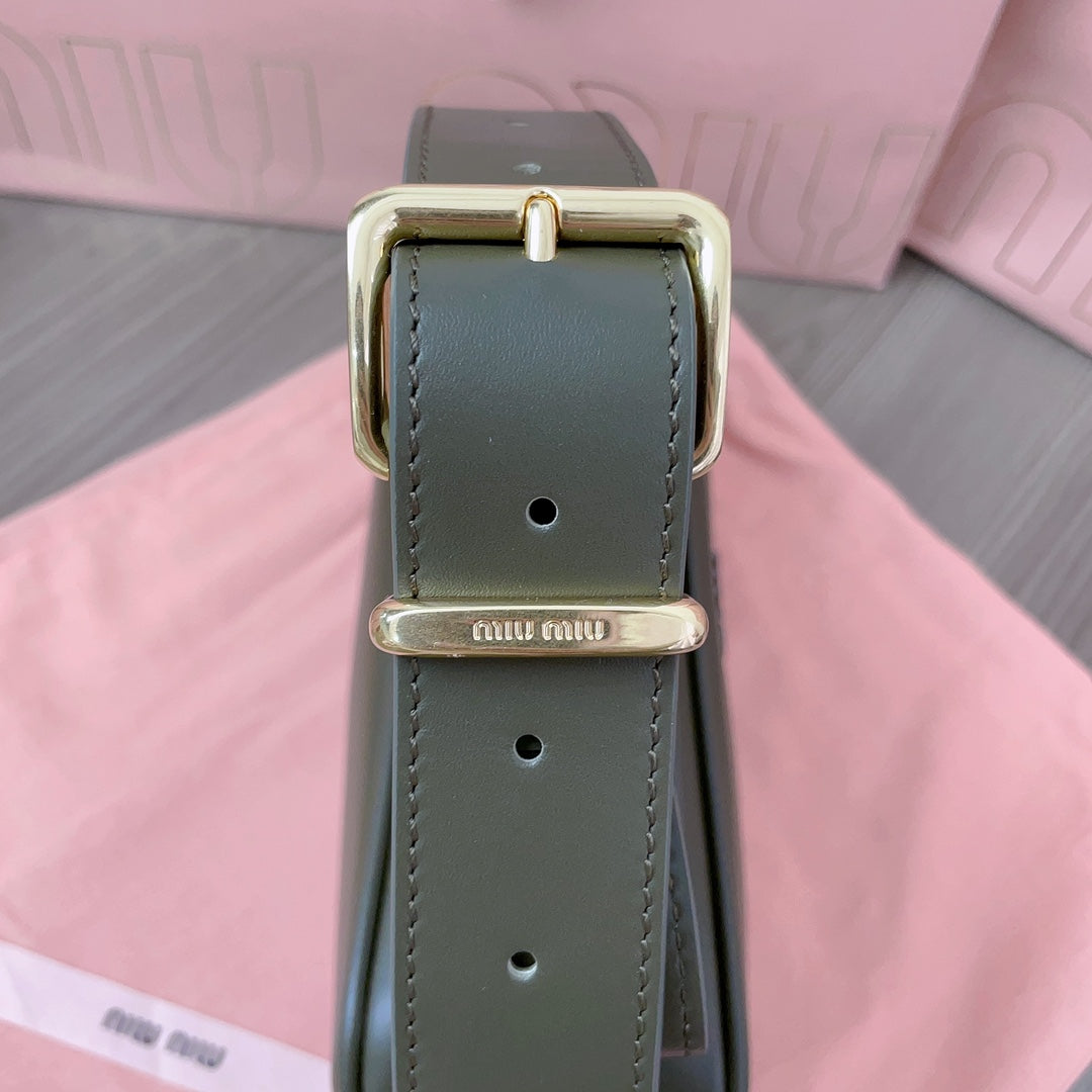 MIU MIU BAGUETTE BAG 24 IN KELP GREEN CALFSKIN