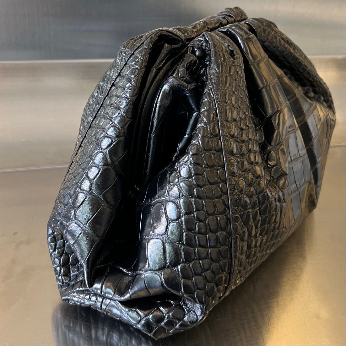 BOTTEGA VENETA Classic Pouch 40cm Black Calfskin