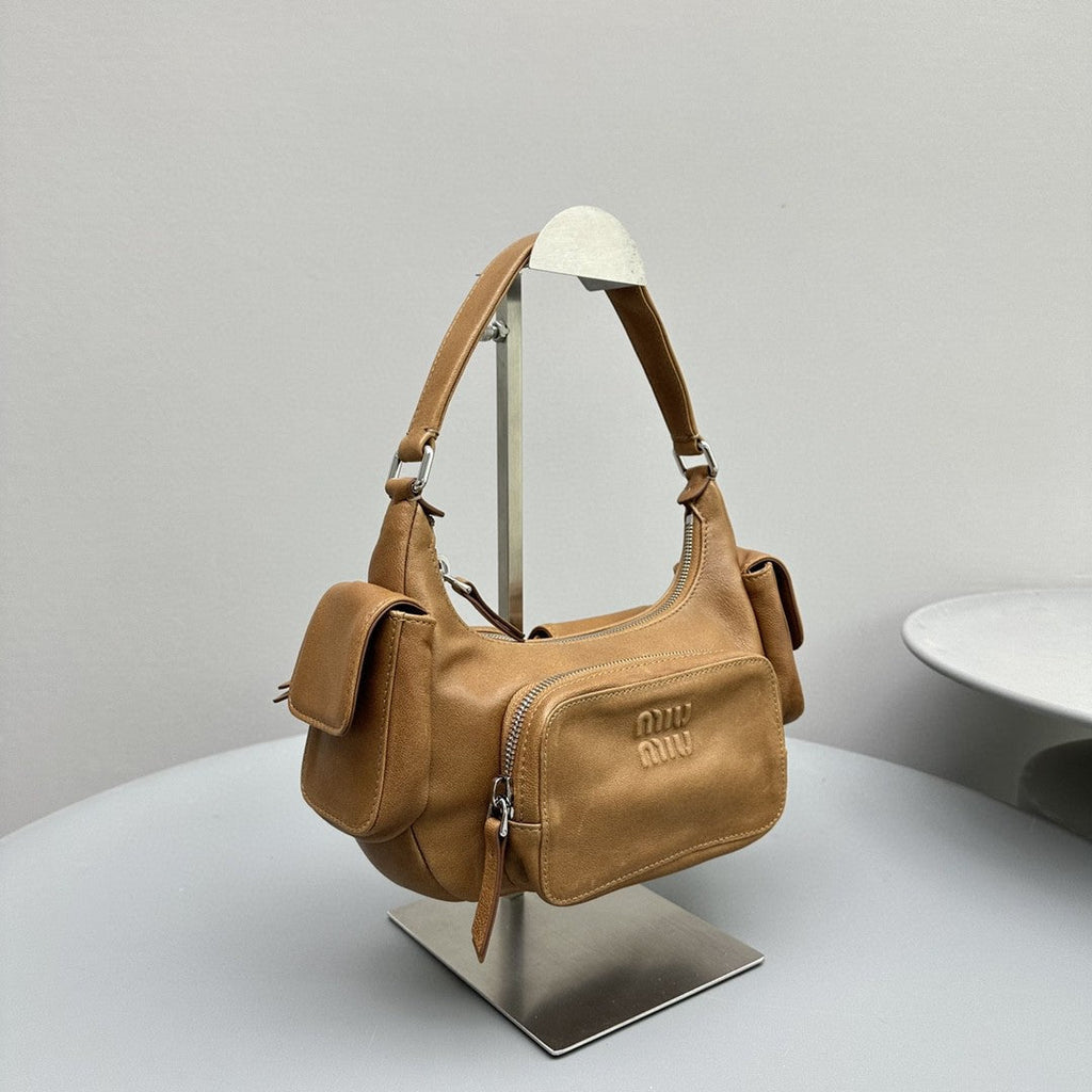 MIU MIU PUCKET BAG 21 IN PEANUT BROWN CALFSKIN