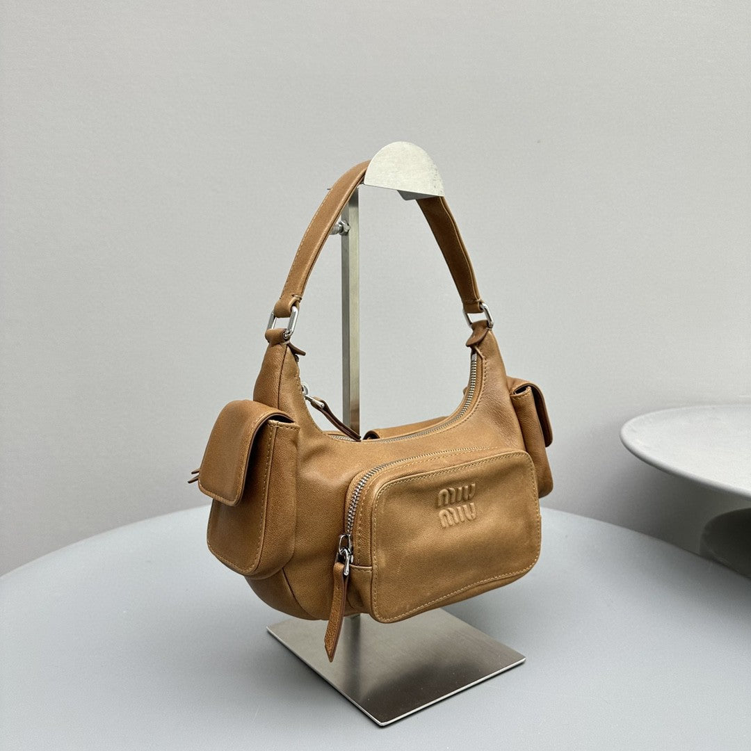MIU MIU PUCKET BAG 21 IN PEANUT BROWN CALFSKIN