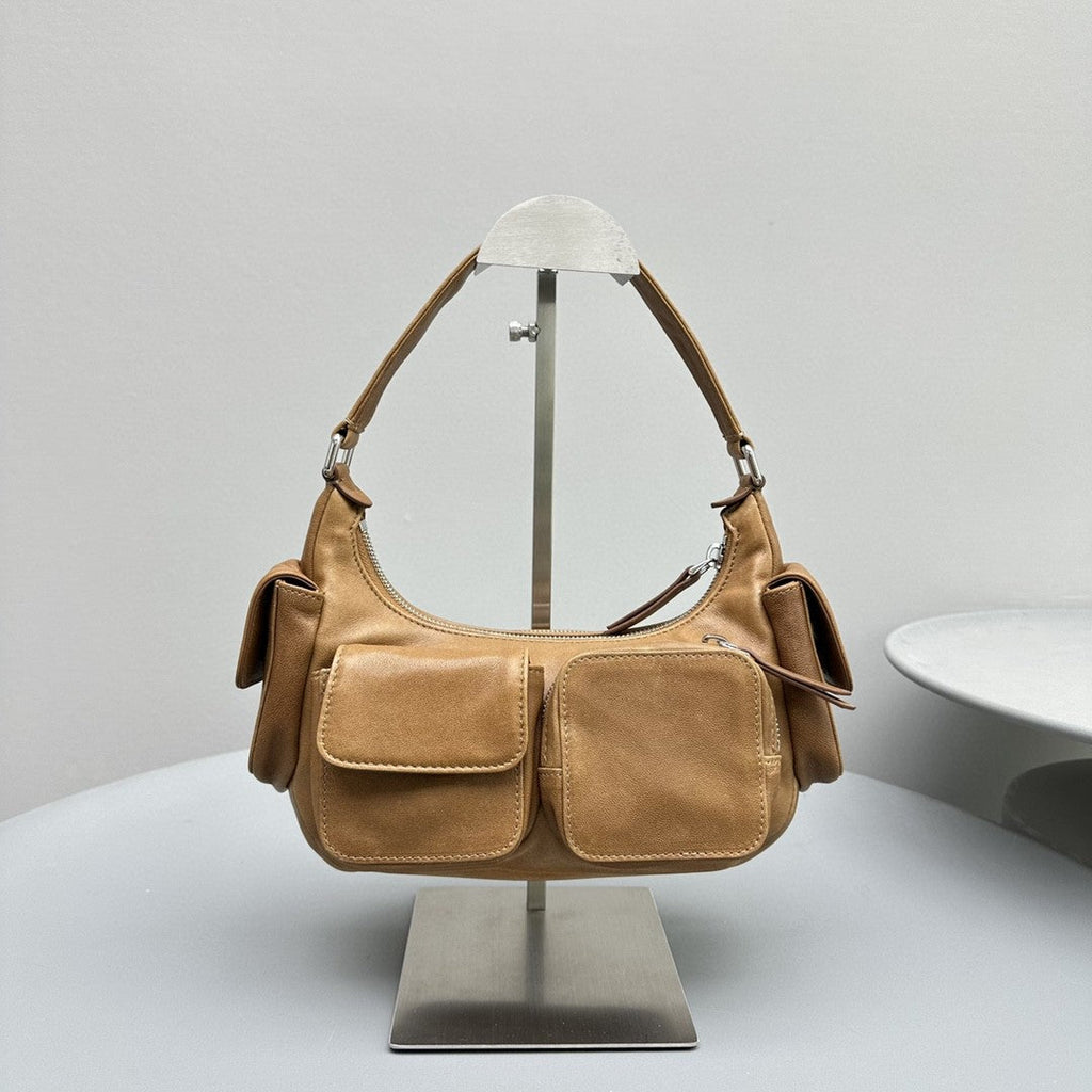 MIU MIU PUCKET BAG 21 IN PEANUT BROWN CALFSKIN