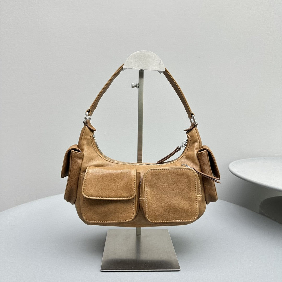 MIU MIU PUCKET BAG 21 IN PEANUT BROWN CALFSKIN