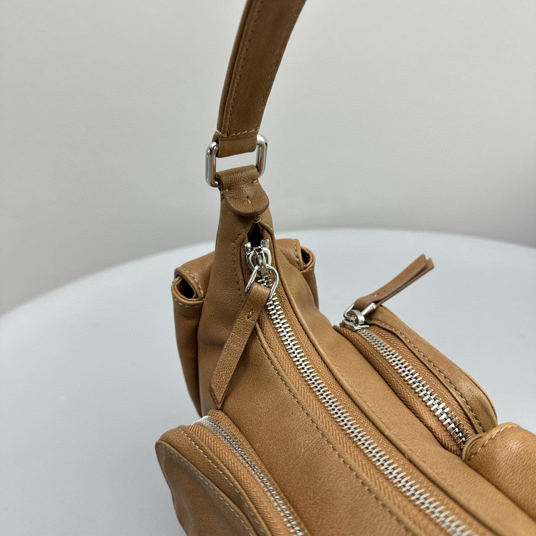 MIU MIU PUCKET BAG 21 IN PEANUT BROWN CALFSKIN