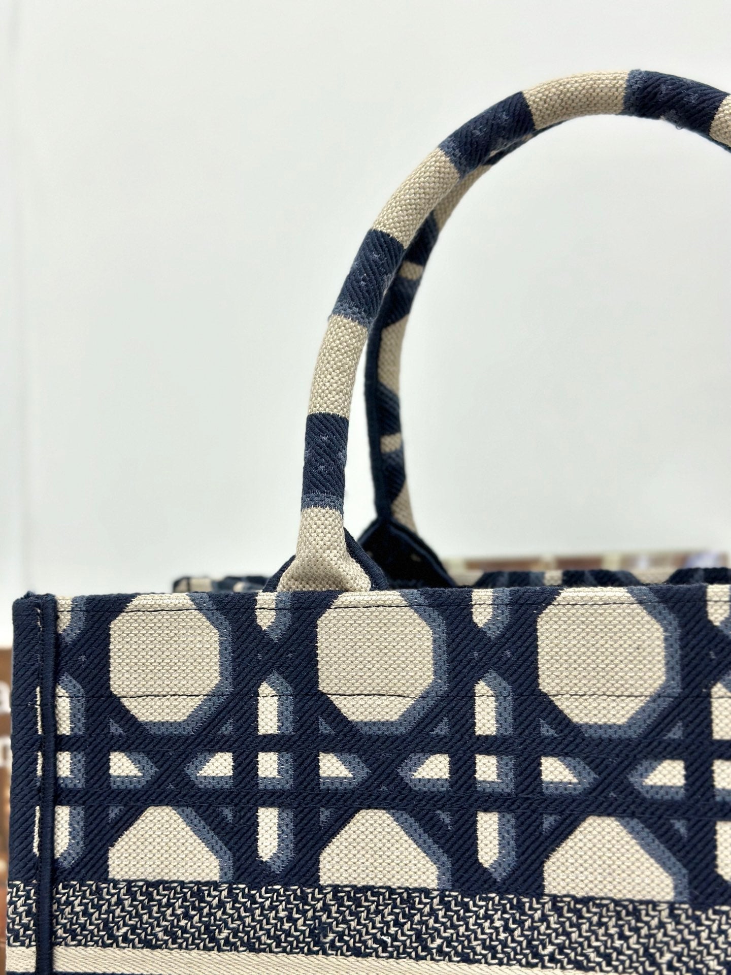 DIOR MEDIUM BOOK TOTE 37 BEIGE AND BLUE MACROCANNAGE EMBROIDERY