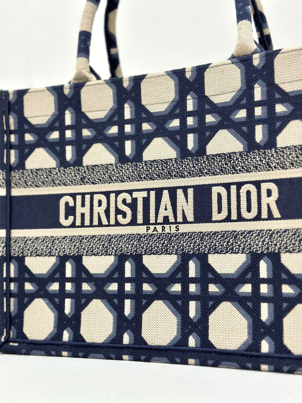DIOR MEDIUM BOOK TOTE 37 BEIGE AND BLUE MACROCANNAGE EMBROIDERY