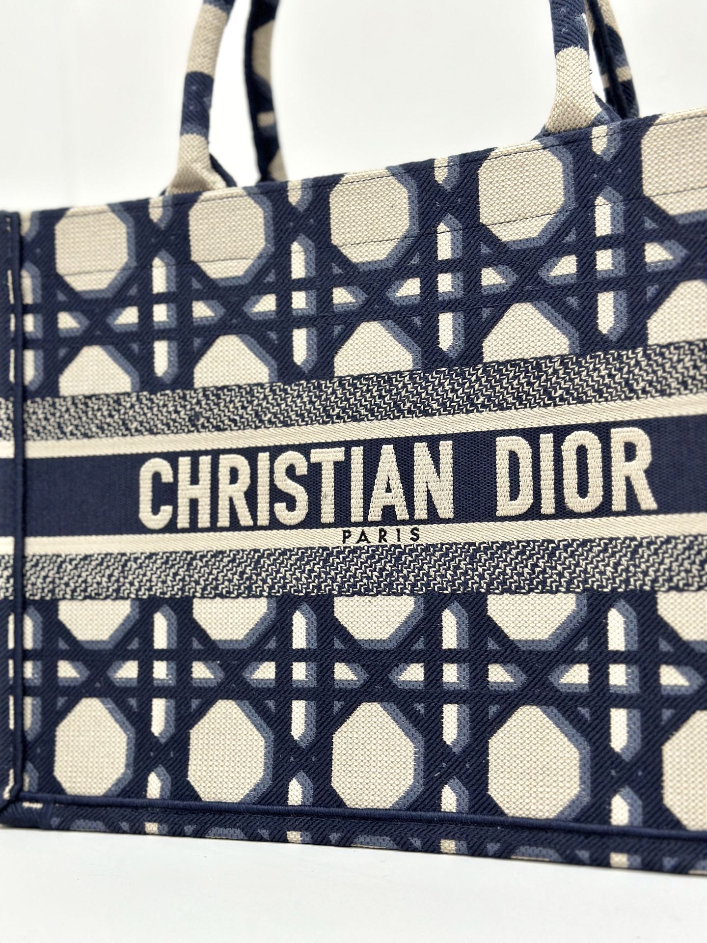 DIOR MEDIUM BOOK TOTE 37 BEIGE AND BLUE MACROCANNAGE EMBROIDERY