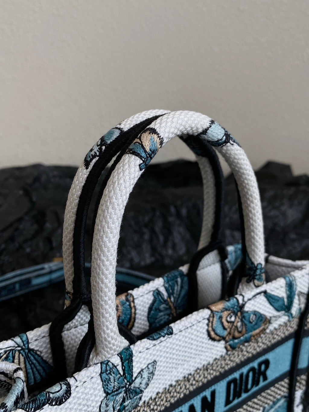 DIOR MINI BOOK TOTE 21 BUTTERFLY PATTERN BLUE CALFSKIN