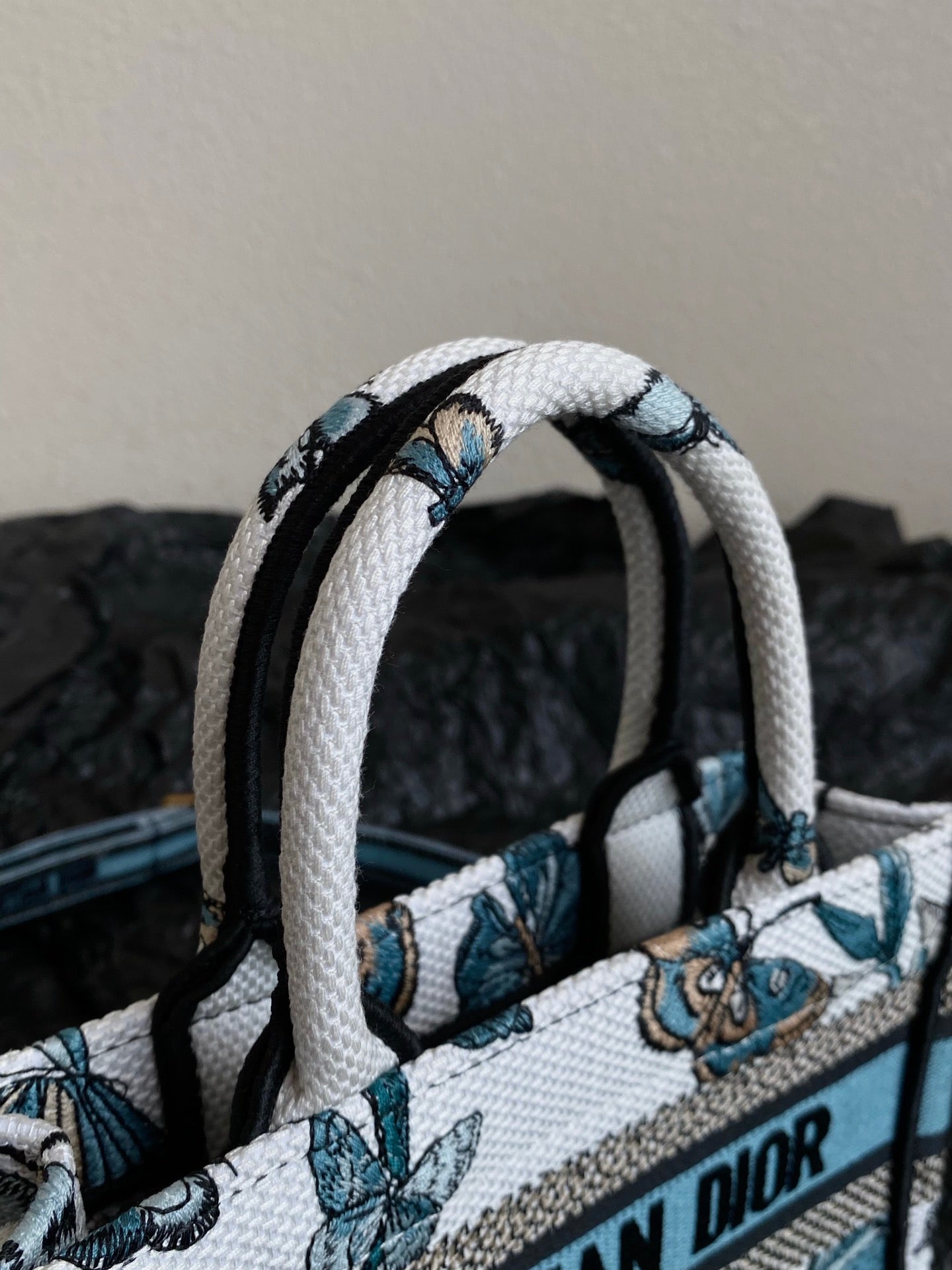 DIOR MINI BOOK TOTE 21 BUTTERFLY PATTERN BLUE CALFSKIN