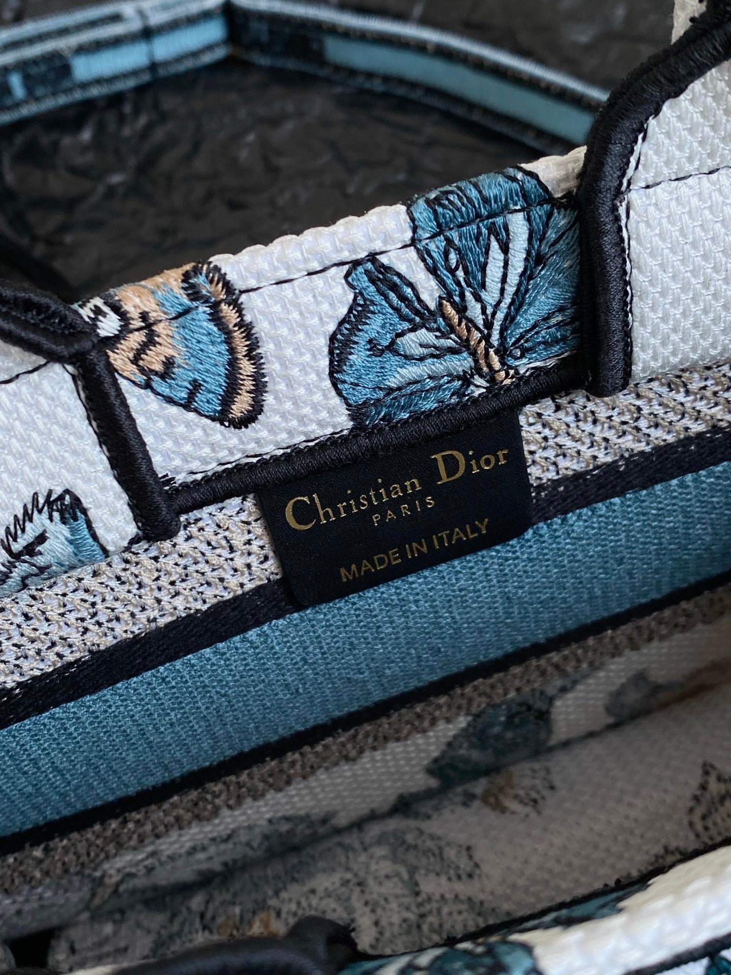 DIOR MINI BOOK TOTE 21 BUTTERFLY PATTERN BLUE CALFSKIN