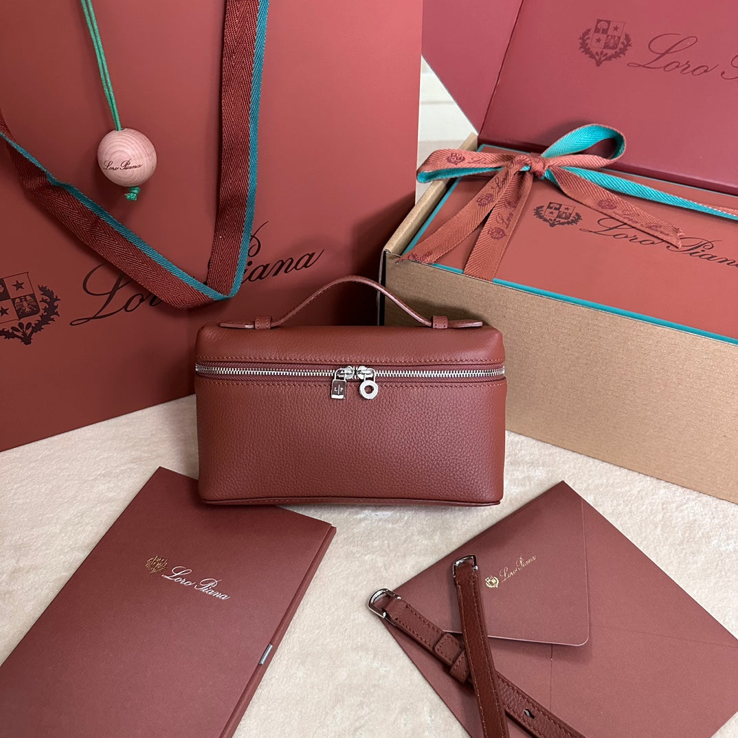 LORO PIANA EXTRA POCKET L19 IN GARNET RED CALFSKIN WITH SILVER HARDWARE