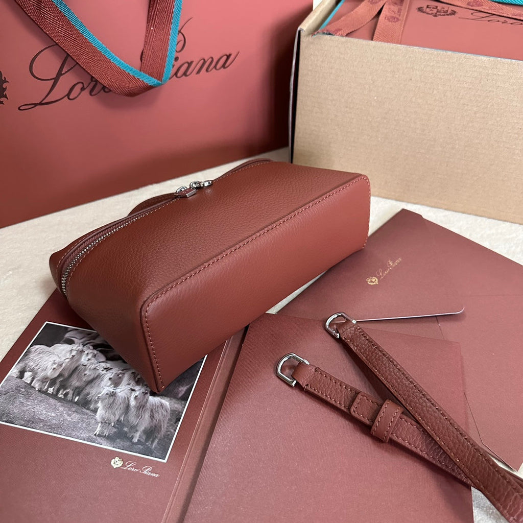 LORO PIANA EXTRA POCKET L19 IN GARNET RED CALFSKIN WITH SILVER HARDWARE