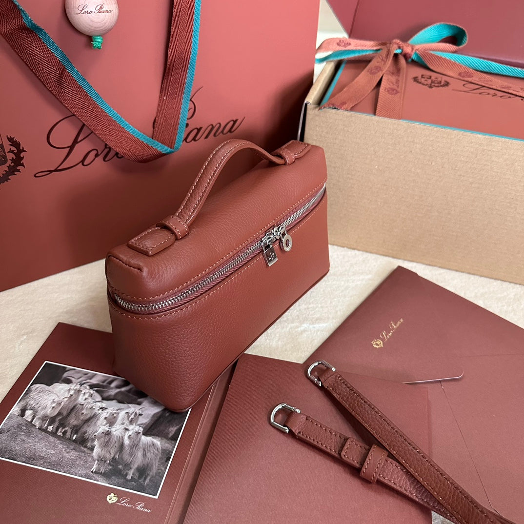 LORO PIANA EXTRA POCKET L19 IN GARNET RED CALFSKIN WITH SILVER HARDWARE