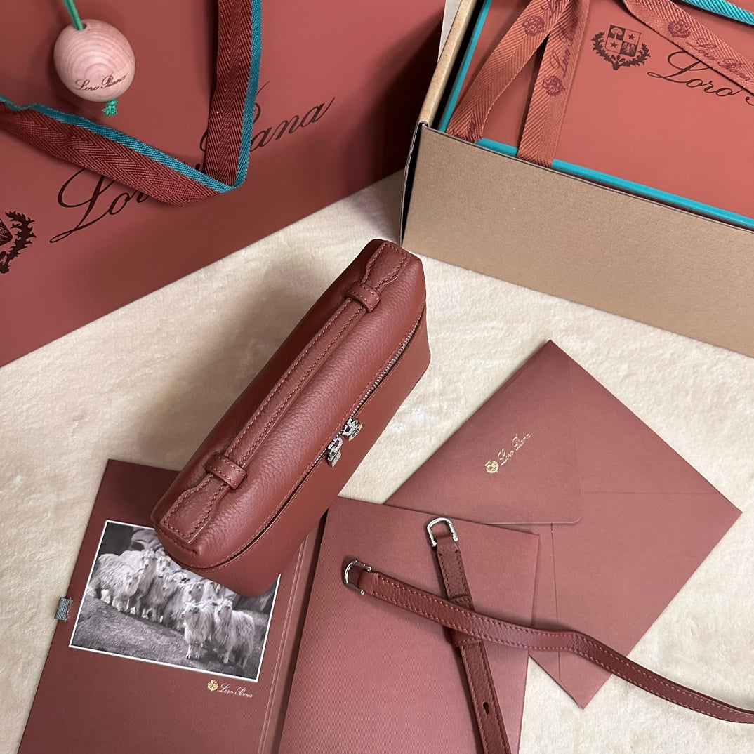 LORO PIANA EXTRA POCKET L19 IN GARNET RED CALFSKIN WITH SILVER HARDWARE