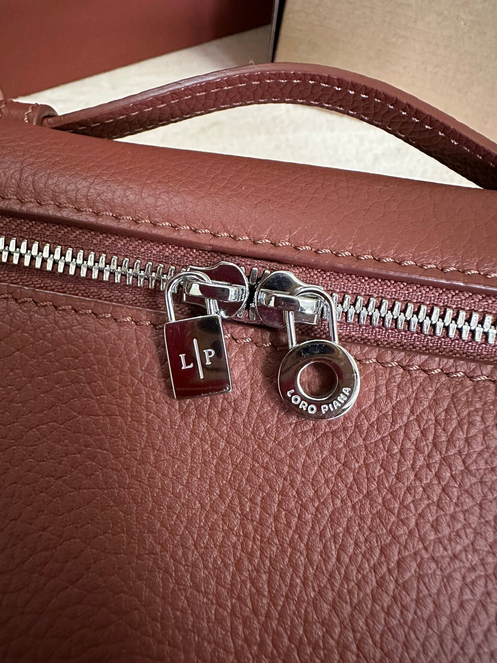 LORO PIANA EXTRA POCKET L19 IN GARNET RED CALFSKIN WITH SILVER HARDWARE