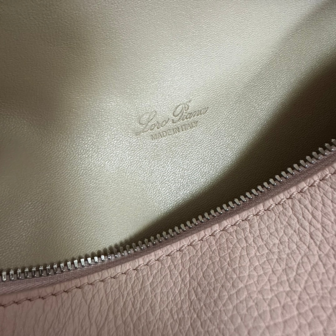 LORO PIANA EXTRA POCKET L19 IN BLUSH PINK GRAINED CALFSKIN WITH SILVER HARDWARE