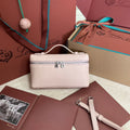 LORO PIANA EXTRA POCKET L19 IN BLUSH PINK GRAINED CALFSKIN WITH SILVER HARDWARE