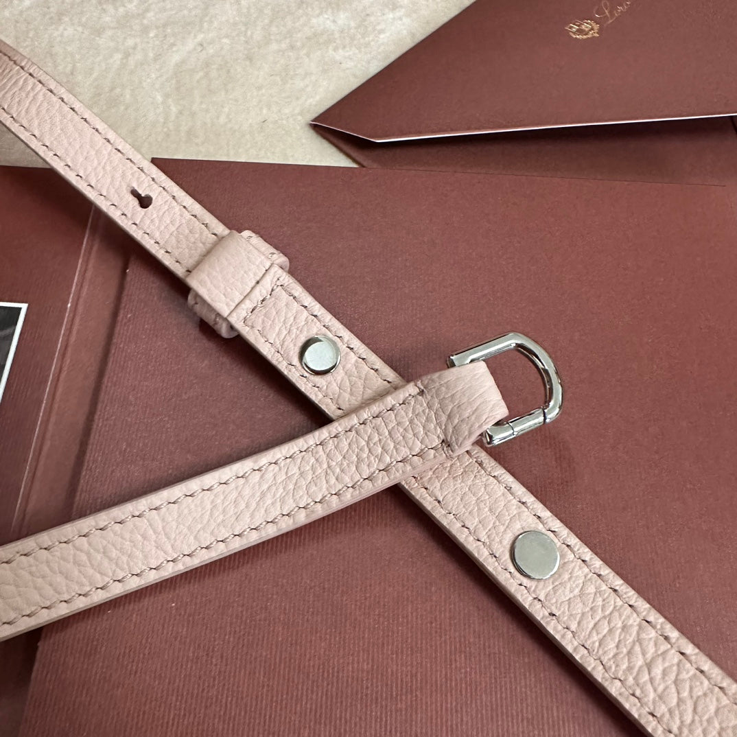 LORO PIANA EXTRA POCKET L19 IN BLUSH PINK GRAINED CALFSKIN WITH SILVER HARDWARE
