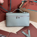 LORO PIANA EXTRA POCKET L19 IN POWDER BLUE GRAINED CALFSKIN WITH SILVER HARDWARE