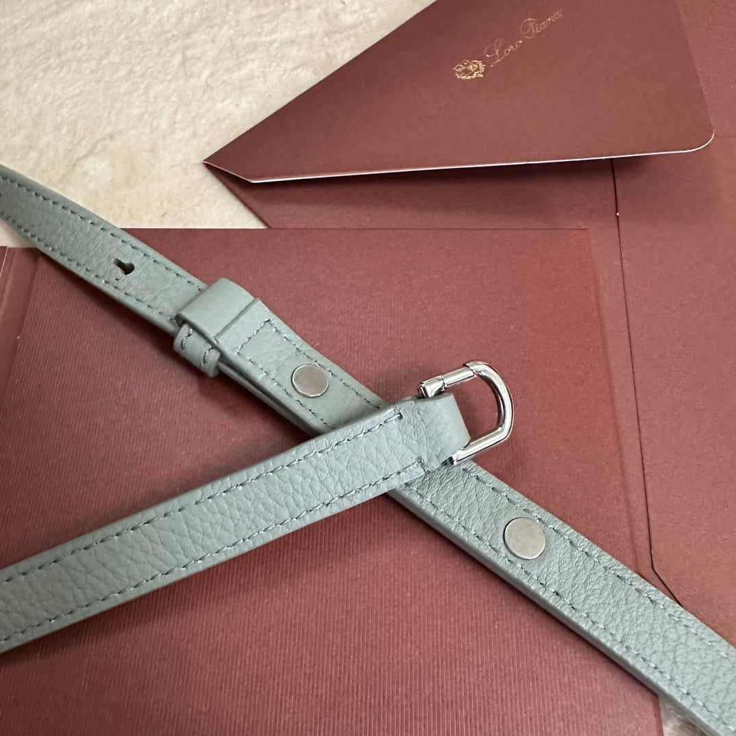 LORO PIANA EXTRA POCKET L19 IN POWDER BLUE GRAINED CALFSKIN WITH SILVER HARDWARE