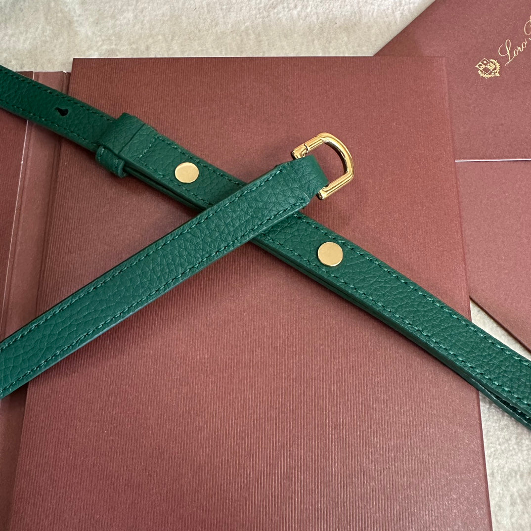 LORO PIANA EXTRA POCKET L19 IN GREEN FOREST GRAINED CALFSKIN WITH GOLD HARDWARE