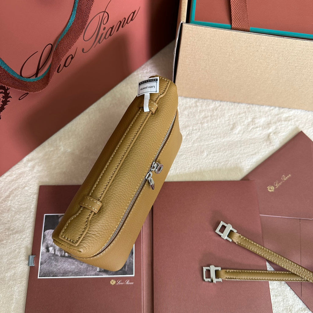 LORO PIANA EXTRA POCKET L19 IN DIJON YELLOW GRAINED CALFSKIN WITH SILVER HARDWARE