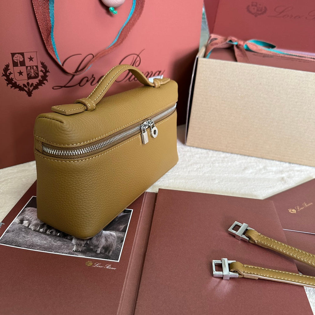 LORO PIANA EXTRA POCKET L19 IN DIJON YELLOW GRAINED CALFSKIN WITH SILVER HARDWARE