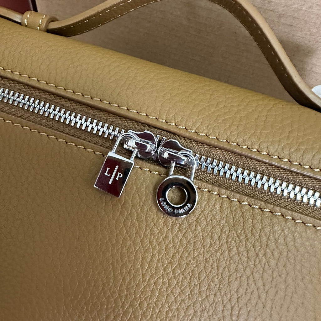 LORO PIANA EXTRA POCKET L19 IN DIJON YELLOW GRAINED CALFSKIN WITH SILVER HARDWARE