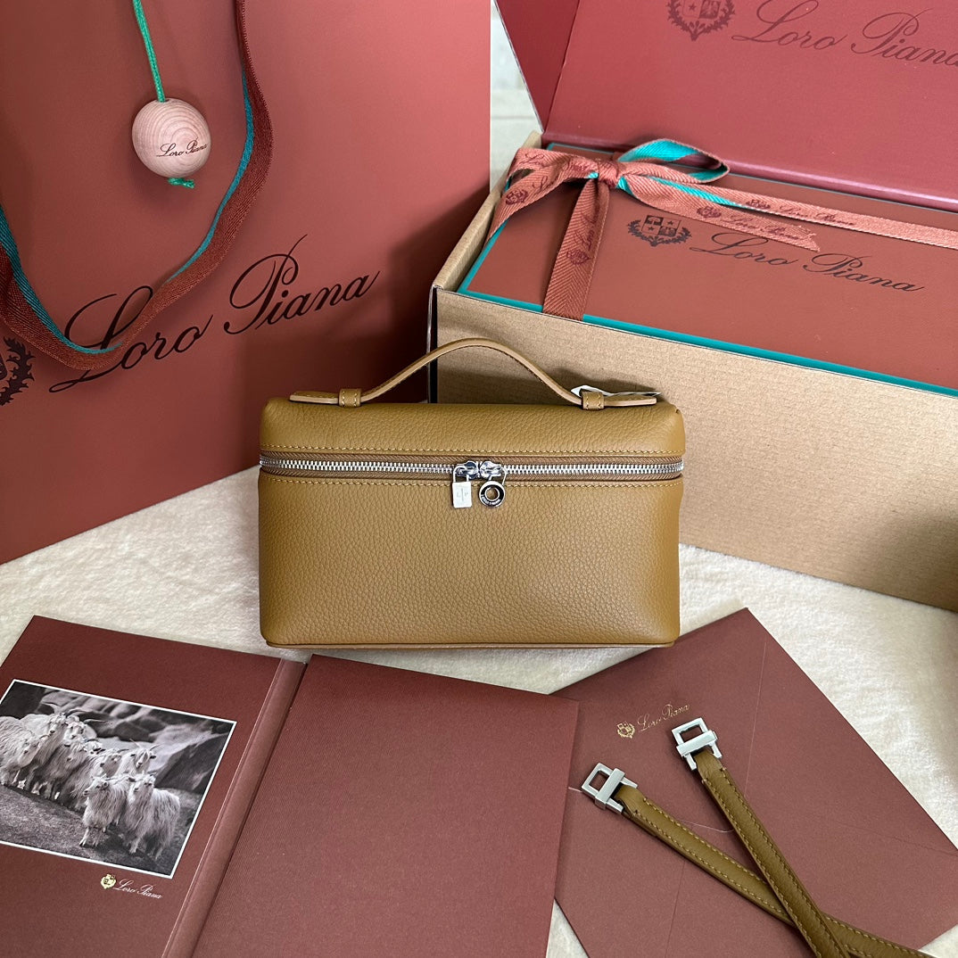 LORO PIANA EXTRA POCKET L19 IN DIJON YELLOW GRAINED CALFSKIN WITH SILVER HARDWARE