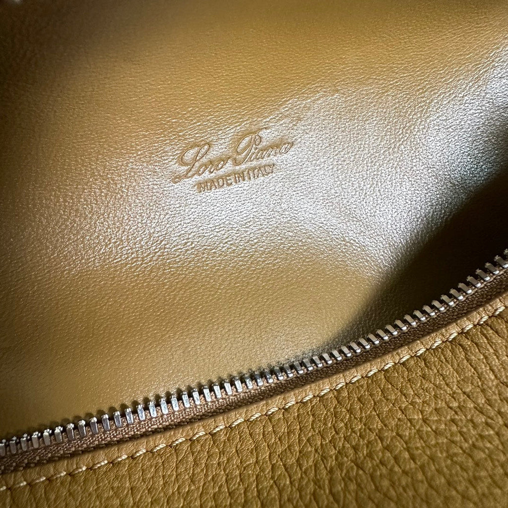 LORO PIANA EXTRA POCKET L19 IN DIJON YELLOW GRAINED CALFSKIN WITH SILVER HARDWARE