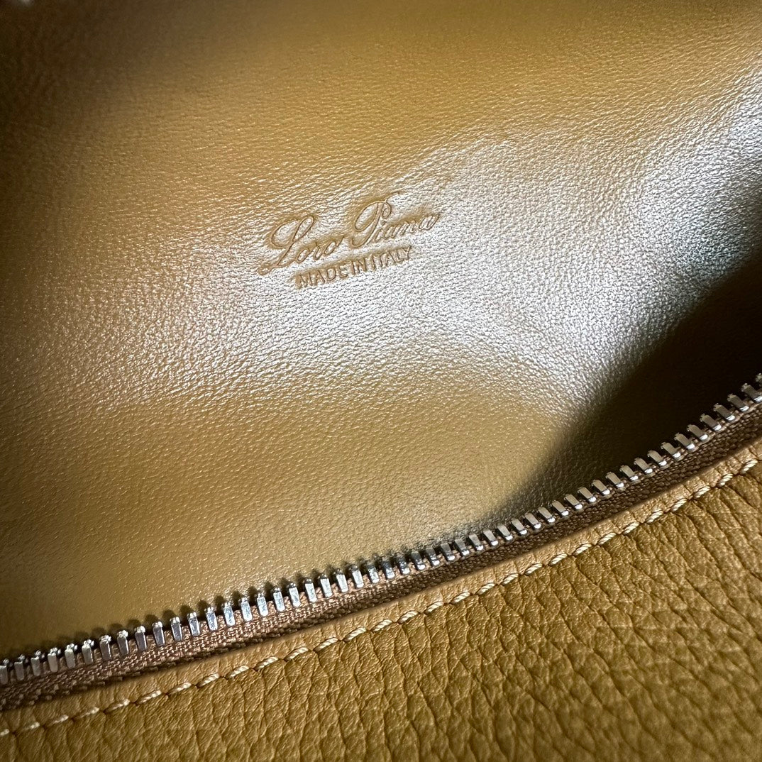 LORO PIANA EXTRA POCKET L19 IN DIJON YELLOW GRAINED CALFSKIN WITH SILVER HARDWARE