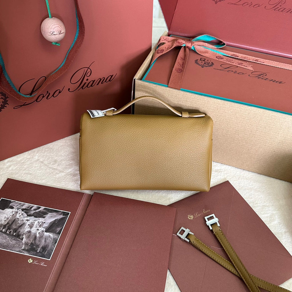 LORO PIANA EXTRA POCKET L19 IN DIJON YELLOW GRAINED CALFSKIN WITH SILVER HARDWARE