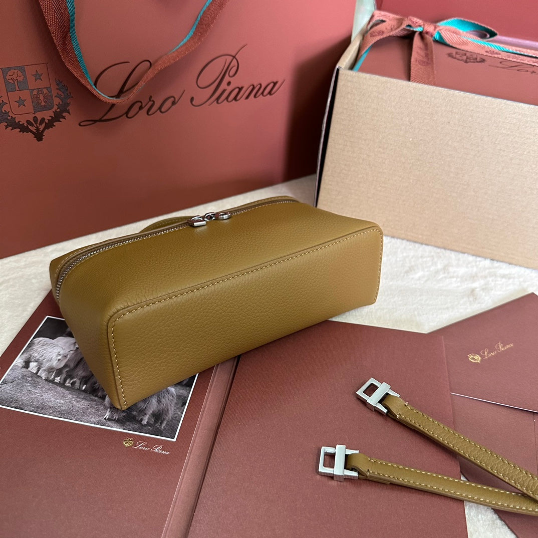 LORO PIANA EXTRA POCKET L19 IN DIJON YELLOW GRAINED CALFSKIN WITH SILVER HARDWARE