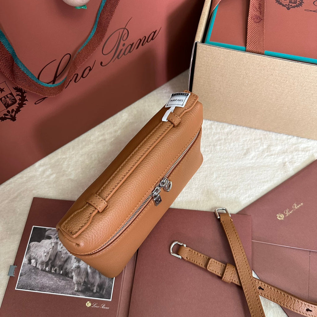 LORO PIANA EXTRA POCKET L19 IN BRONZE BROWN CALFSKIN WITH SILVER HARDWARE