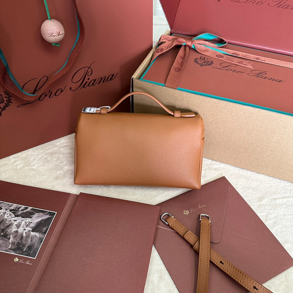 LORO PIANA EXTRA POCKET L19 IN BRONZE BROWN CALFSKIN WITH SILVER HARDWARE