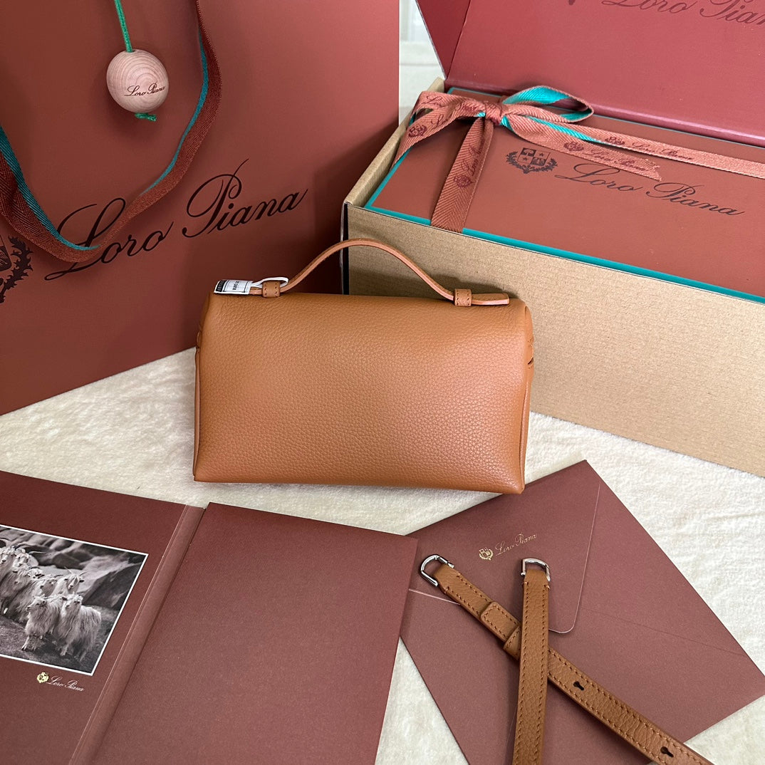 LORO PIANA EXTRA POCKET L19 IN BRONZE BROWN CALFSKIN WITH SILVER HARDWARE