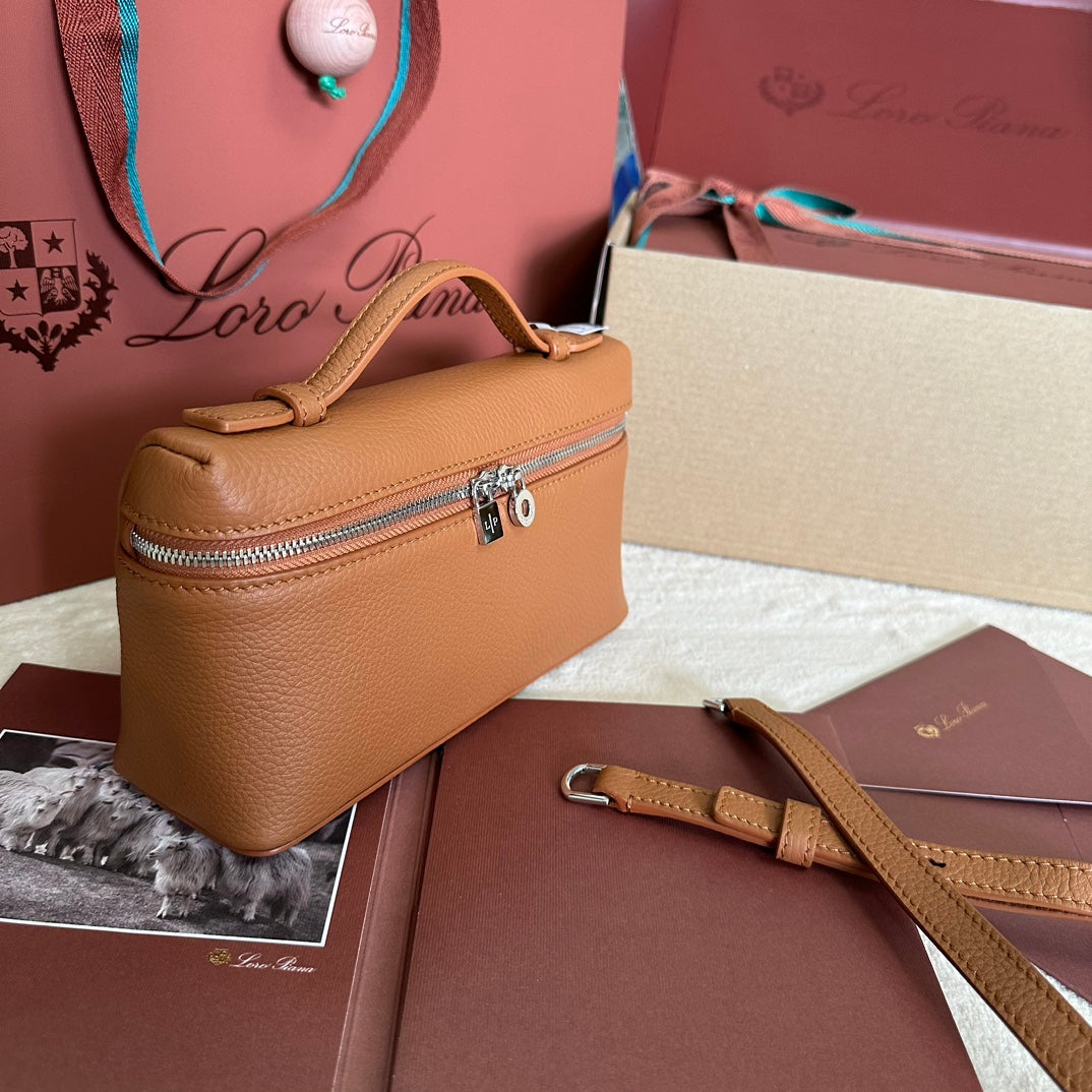 LORO PIANA EXTRA POCKET L19 IN BRONZE BROWN CALFSKIN WITH SILVER HARDWARE
