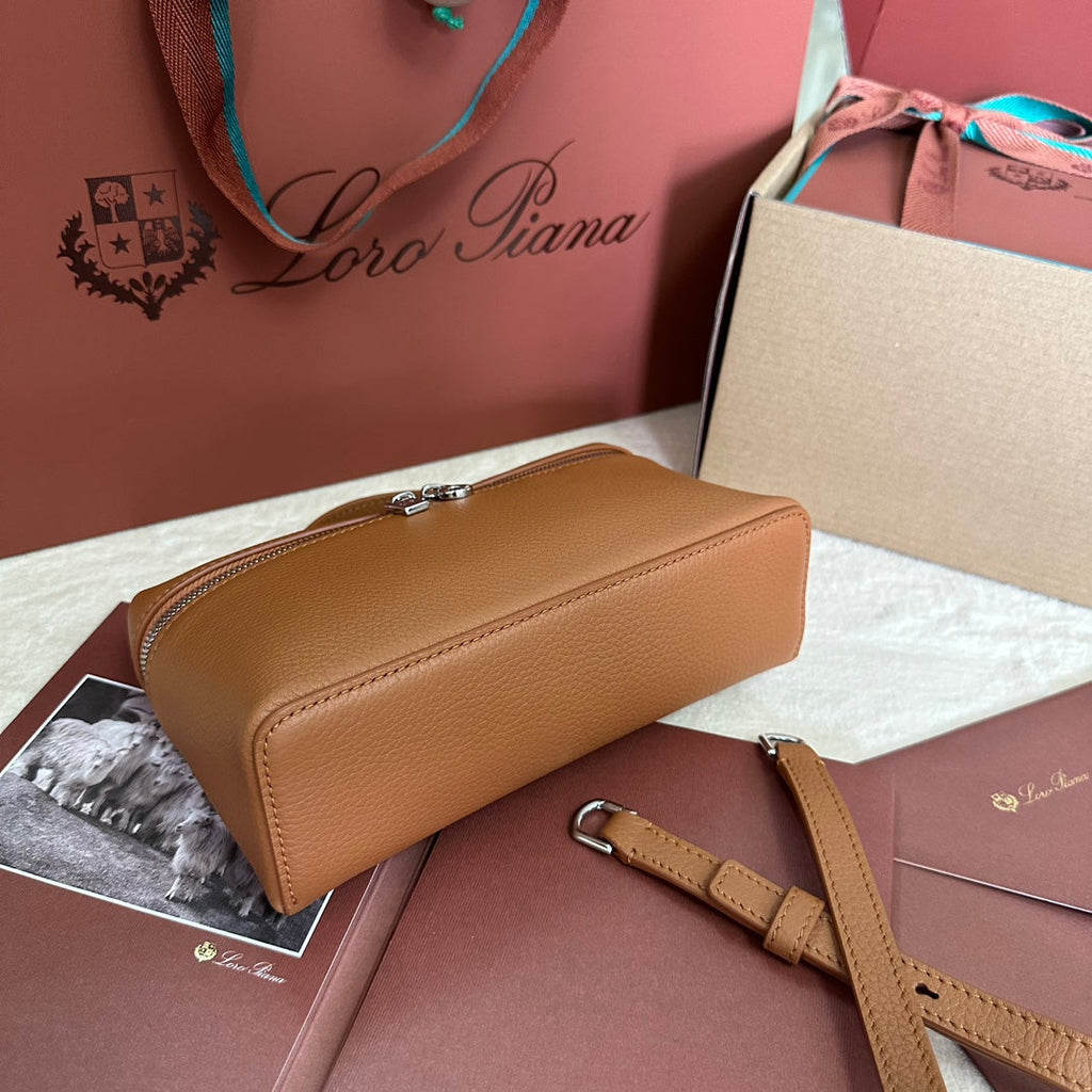 LORO PIANA EXTRA POCKET L19 IN BRONZE BROWN CALFSKIN WITH SILVER HARDWARE