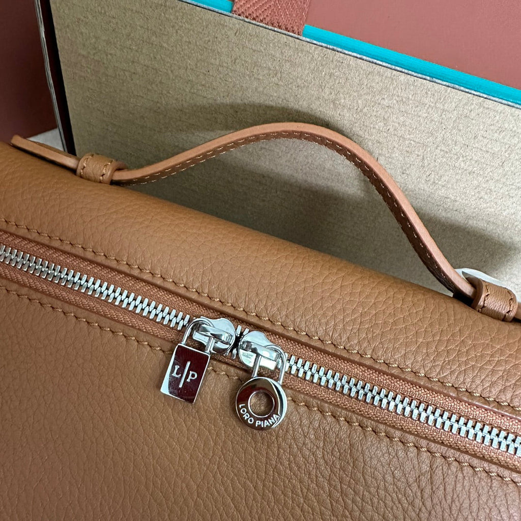 LORO PIANA EXTRA POCKET L19 IN BRONZE BROWN CALFSKIN WITH SILVER HARDWARE