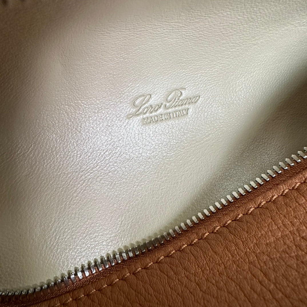 LORO PIANA EXTRA POCKET L19 IN BRONZE BROWN CALFSKIN WITH SILVER HARDWARE