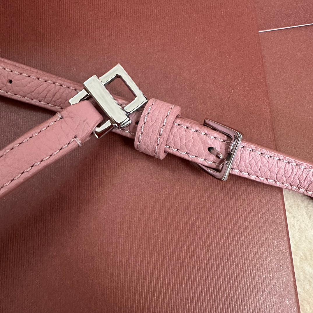 LORO PIANA EXTRA POCKET L19 IN FLAMINGO PINK GRAINED CALFSKIN WITH SILVER HARDWARE