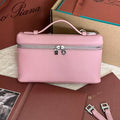 LORO PIANA EXTRA POCKET L19 IN FLAMINGO PINK GRAINED CALFSKIN WITH SILVER HARDWARE