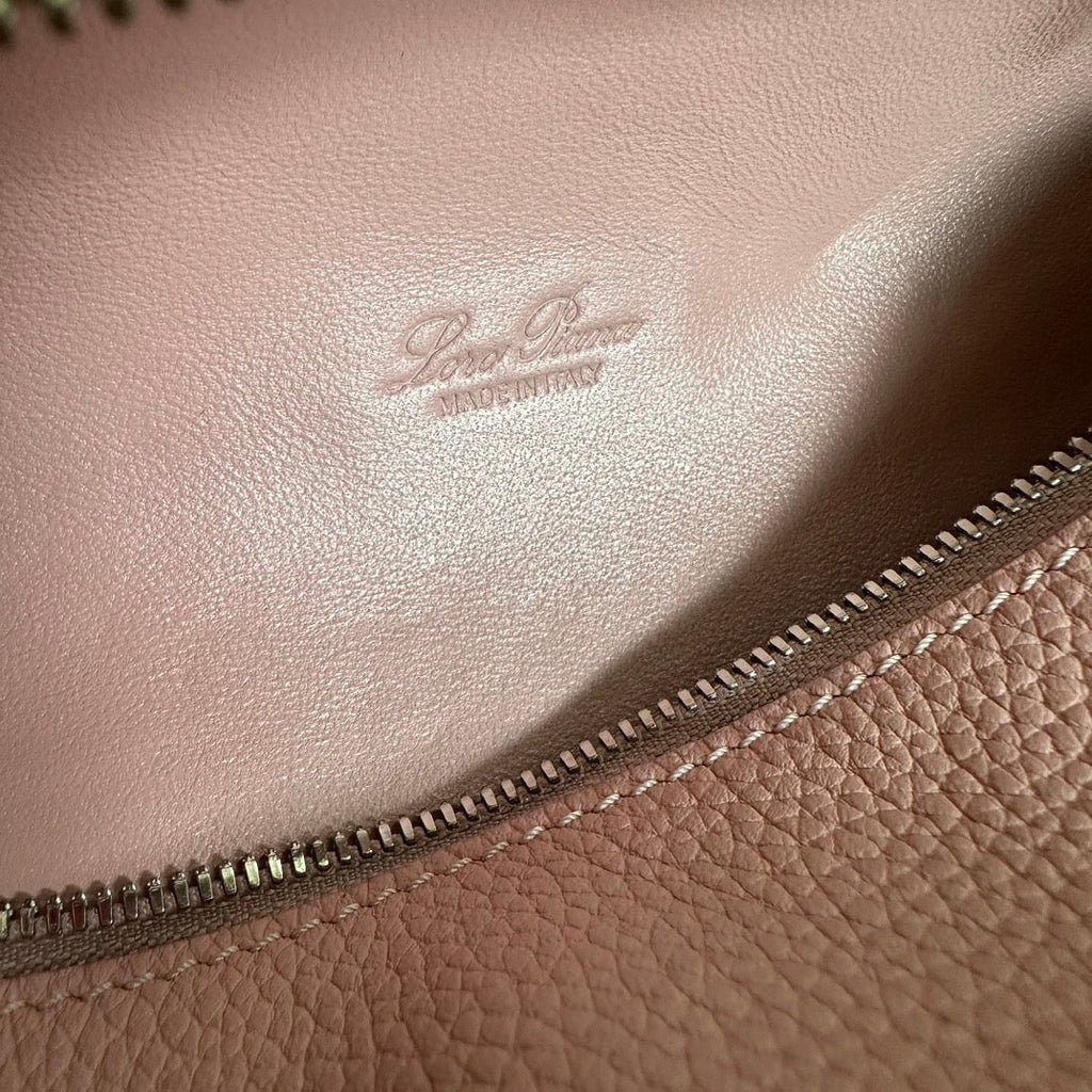 LORO PIANA EXTRA POCKET L19 IN FLAMINGO PINK GRAINED CALFSKIN WITH SILVER HARDWARE