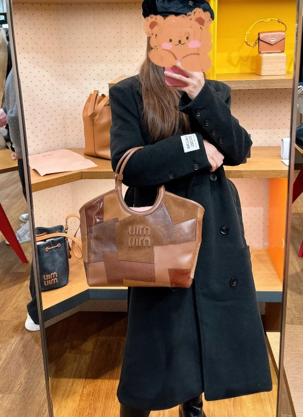 MIU MIU HOBO 28 BAG IN COGNAC LEATHER PATCHWORK