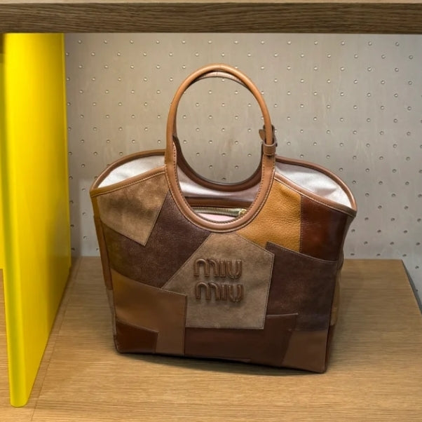 MIU MIU HOBO 28 BAG IN COGNAC LEATHER PATCHWORK