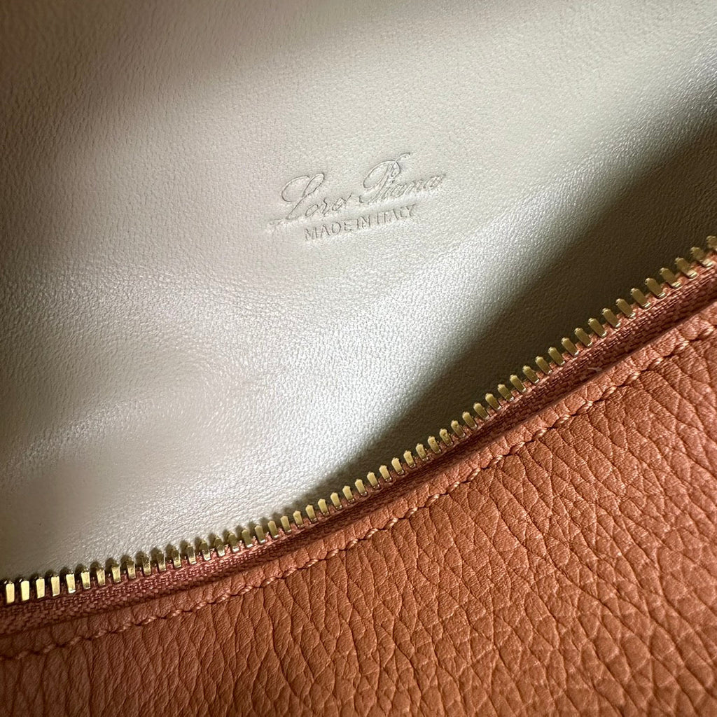 LORO PIANA EXTRA POCKET L19 IN BRONZE BROWN GRAINED CALFSKIN WITH GOLD HARDWARE