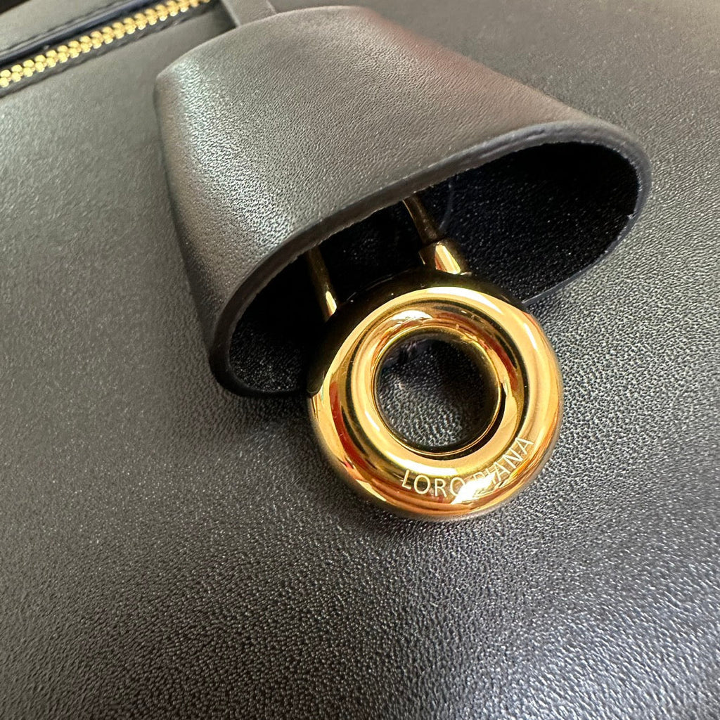 LORO PIANA EXTRA BAG L27 IN BLACK SMOOTH CALFSKIN WITH GOLD HARDWARE