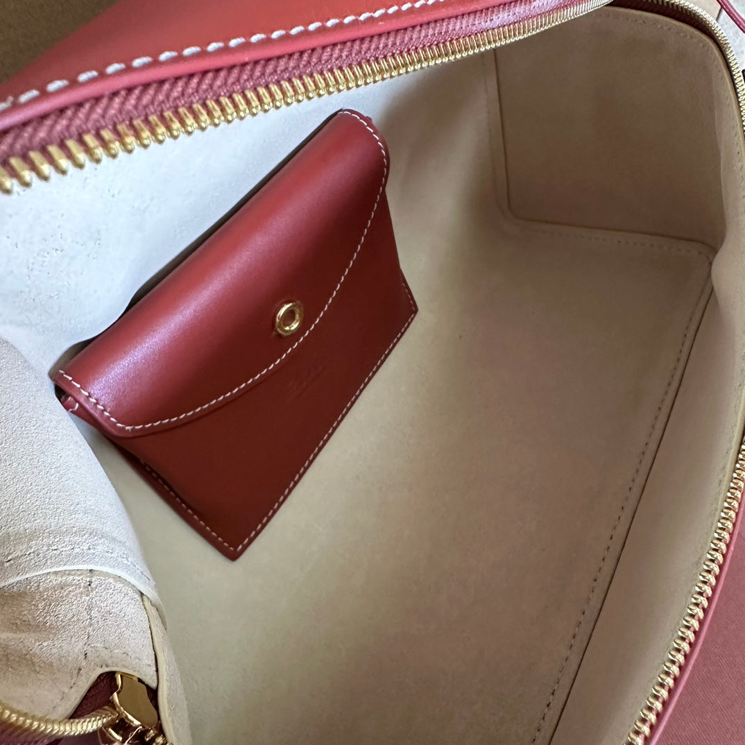 LORO PIANA EXTRA BAG L27 IN MARS RED SMOOTH CALFSKIN WITH GOLD HARDWARE