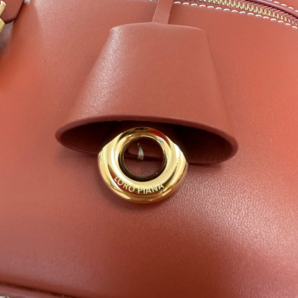 LORO PIANA EXTRA BAG L27 IN MARS RED SMOOTH CALFSKIN WITH GOLD HARDWARE
