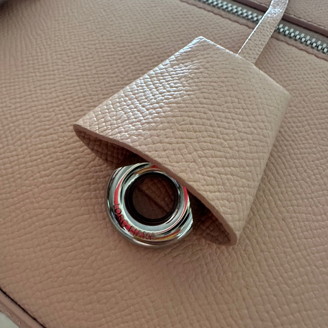LORO PIANA EXTRA BAG L27 IN PEACH PINK SMOOTH CALFSKIN WITH SILVER HARDWARE