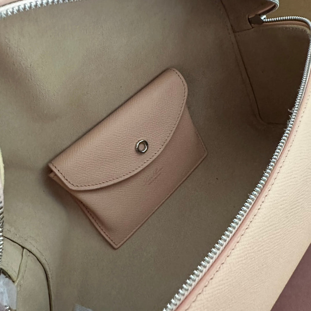 LORO PIANA EXTRA BAG L27 IN PEACH PINK SMOOTH CALFSKIN WITH SILVER HARDWARE